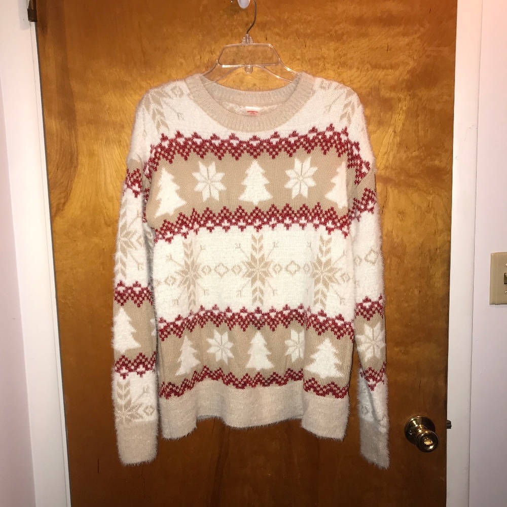 Holiday Time Winter Sweater Trees Snowflakes